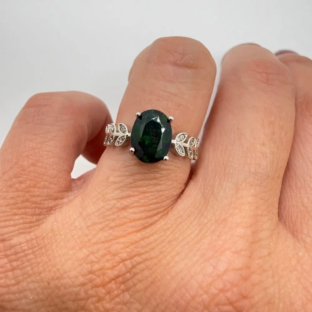 NWOT‎ 1.3ct genuine welo Opal w/ accent cz diamond adjustable ring in s925!